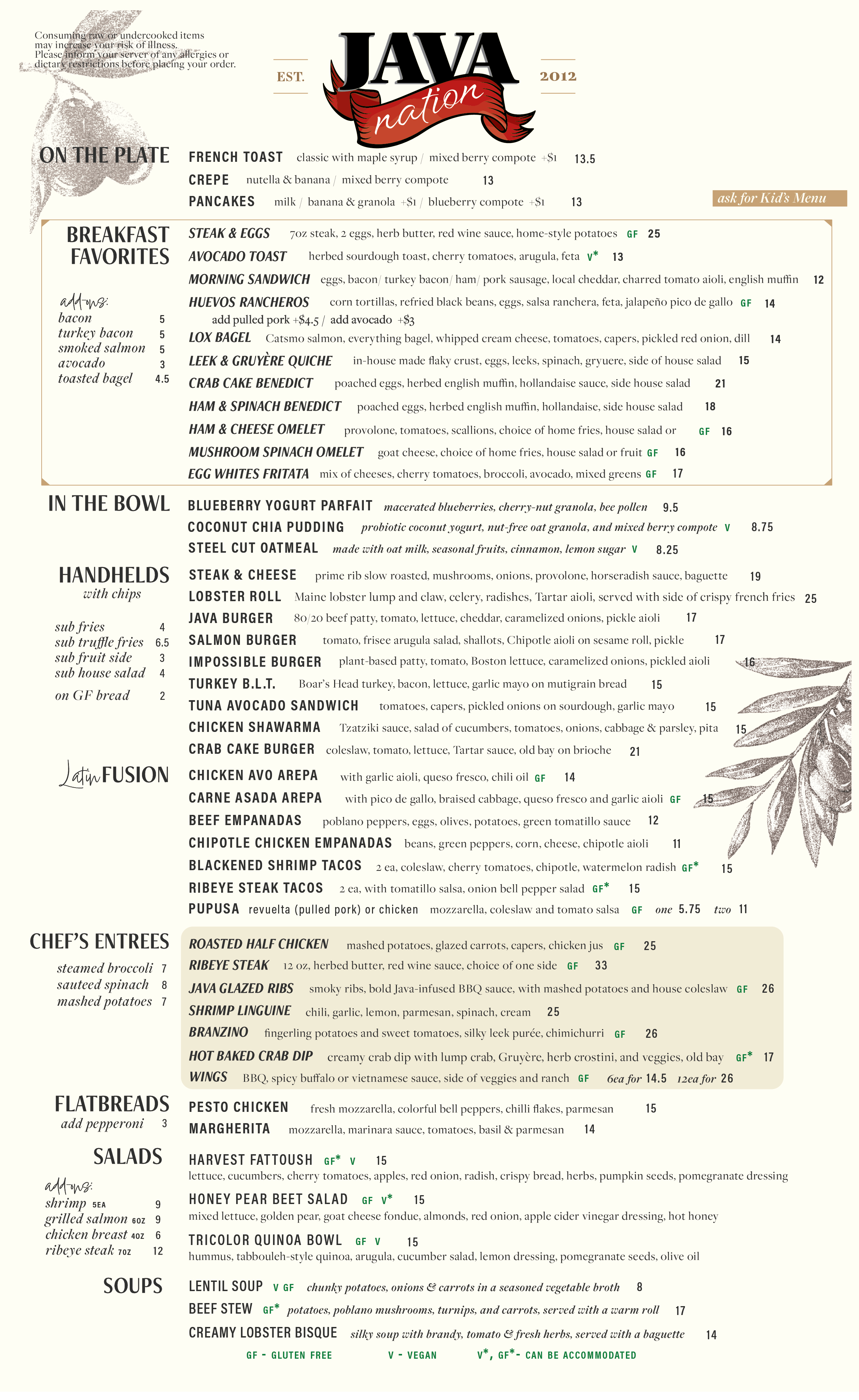 Kentlands Menu
